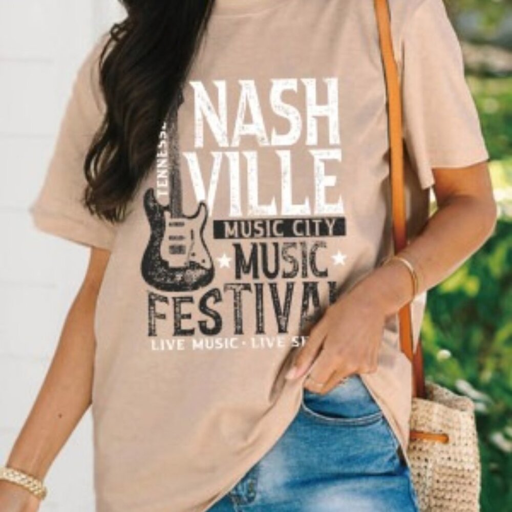 Khaki NASHVILLE MUSIC FESTIVAL Guitar Graphic T Shirt